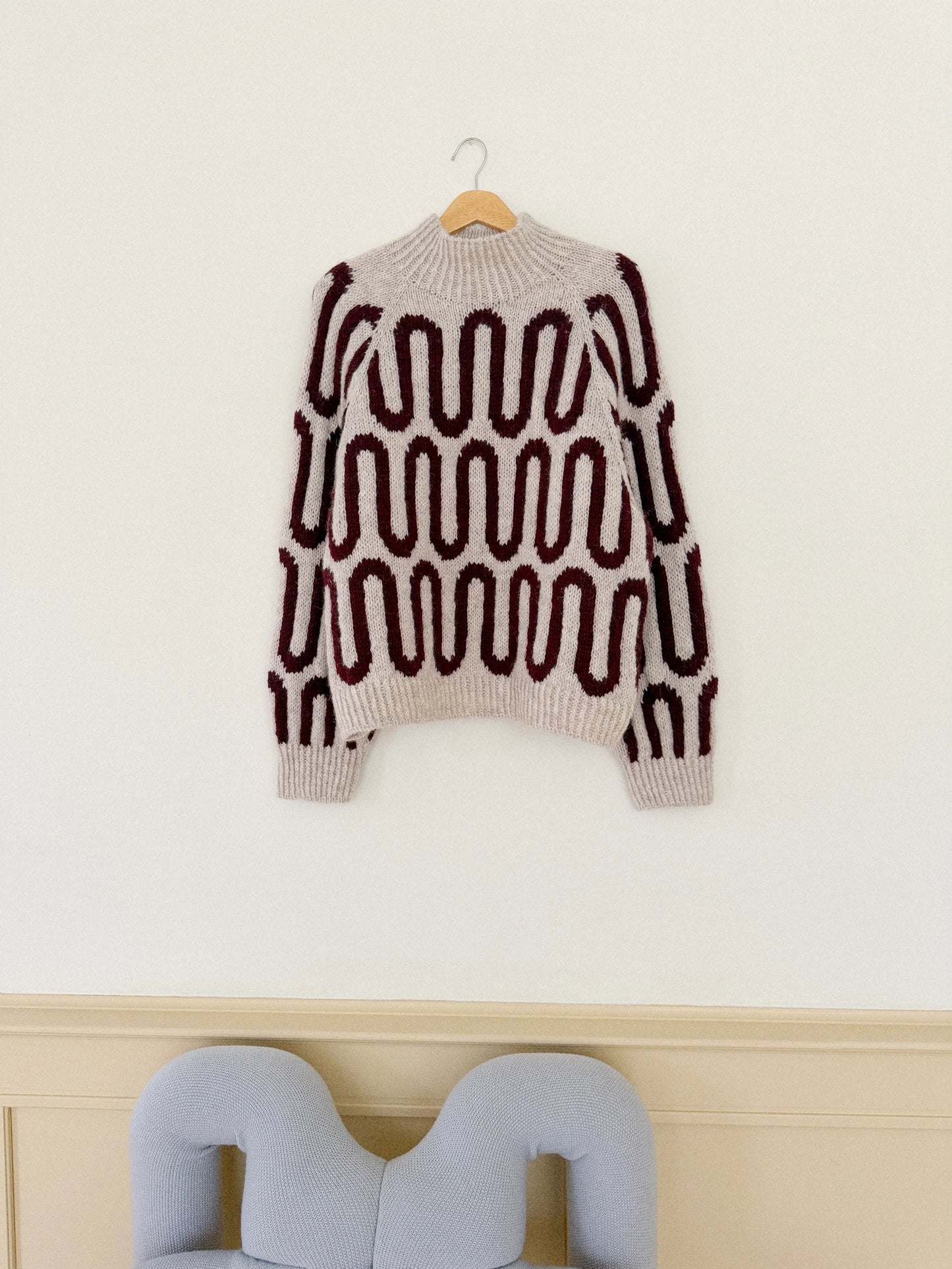Wave Sweater, Lys Beige/Burgundy - Sample