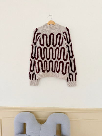 Wave Sweater, Lys Beige/Burgundy - Sample