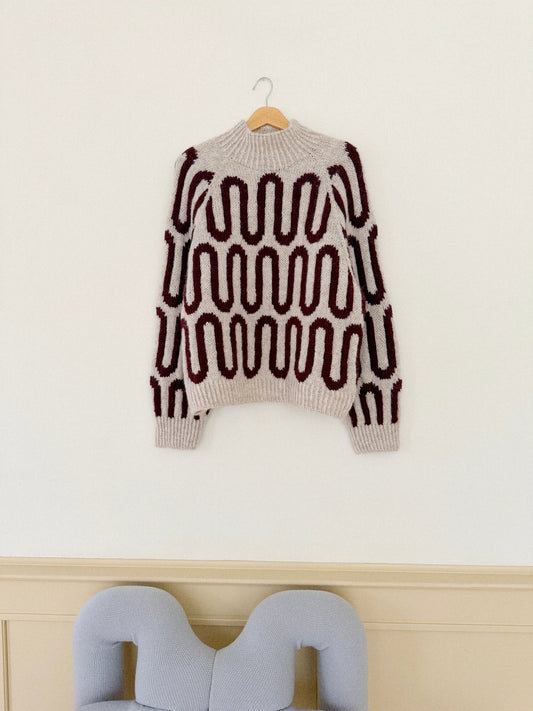 Wave Sweater, Lys Beige/Burgundy - Sample