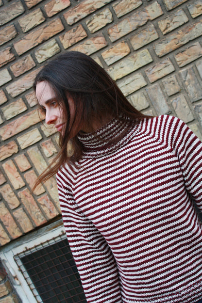Stripe Overload Turtleneck, Marine/Lys Rosa