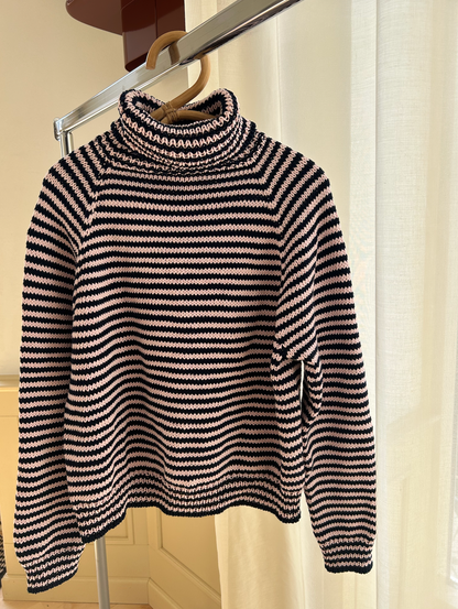 Stripe Overload Turtleneck, Marine/Lys Rosa